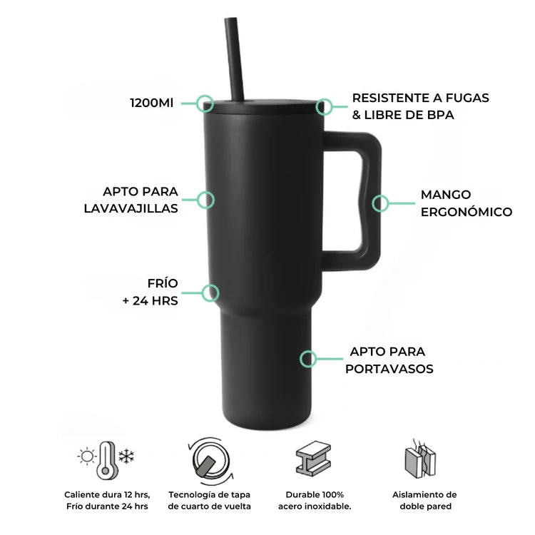 Vaso Térmico Premium 1200 ml NEGRO LEOPARDO